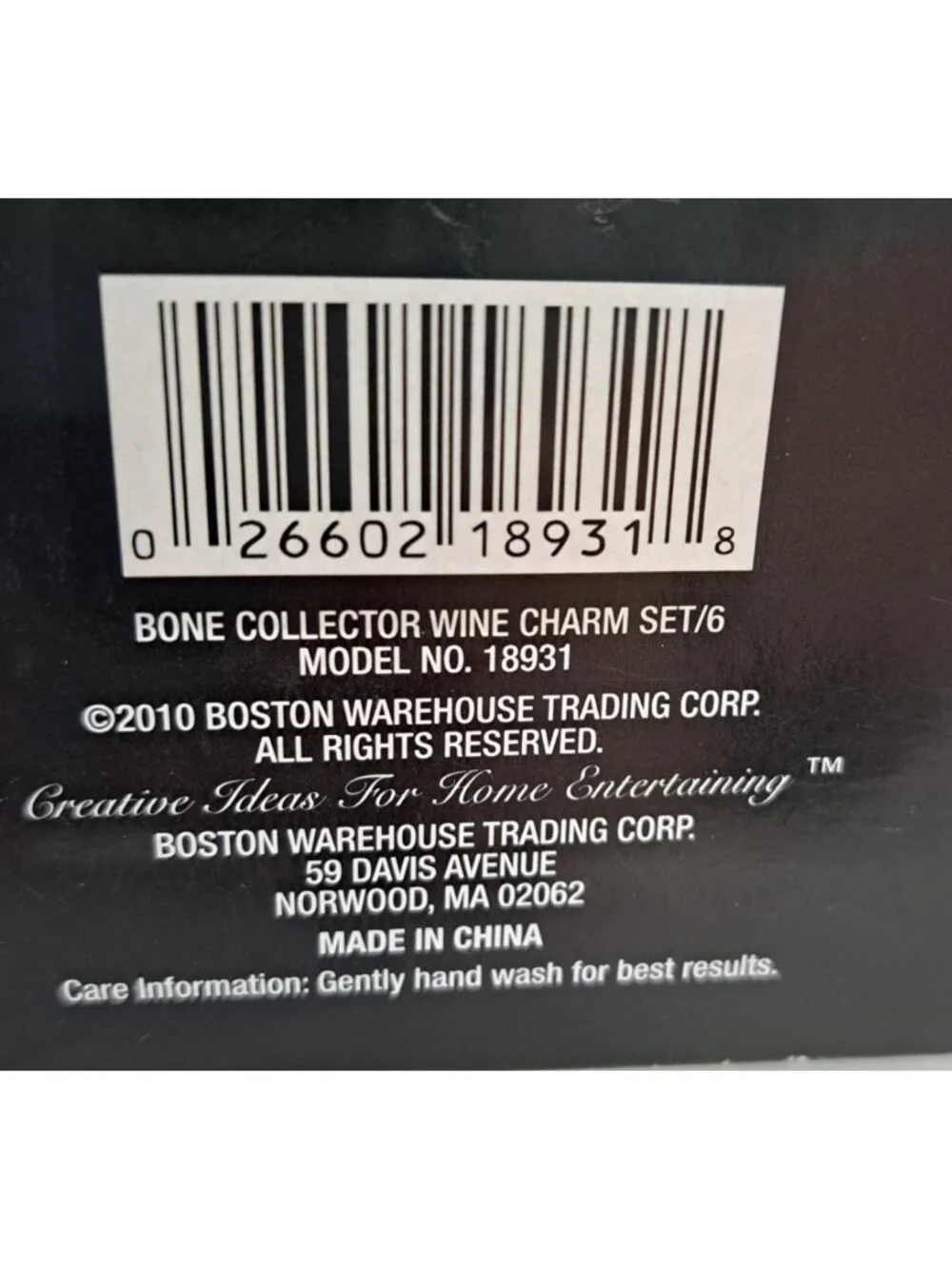 Boston Warehouse The Bone Collector Set of 6 Wine Charms  Halloween  Unused